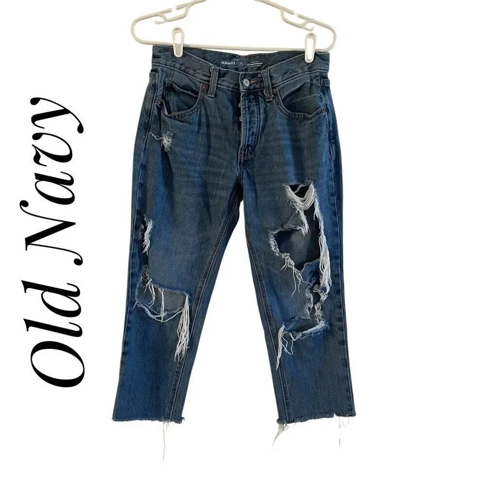 Old Navy Size 4 Petite Jeans High Rise Slouchy Straight Secret Slim Pockets